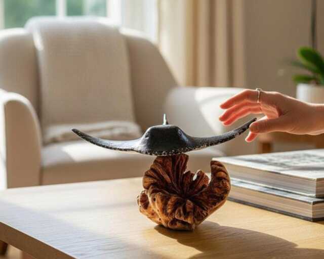 Wooden Manta Ray 3 Inch/7 cm, Table Decor, Statue, Nature Sculpture, Living Room, Home Room Gift For Her - image 1