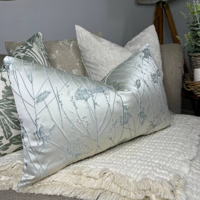 "Decorative Cushion Cover, Fern Leaf Pillow Cover , Beige Ivory , 12"" X 20" - image 1