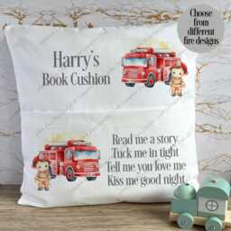 Personalised Cushion, Pocket Child Pillow, Book Holder, Pillow For Child, Fire Station Truck Engine - thumbnail 2