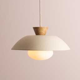 Speckled Cream Matt Dawn Pendant Light in Ceramic & Oak