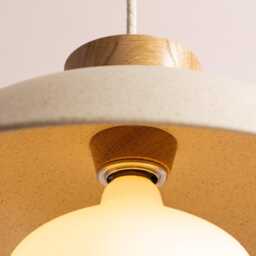 Speckled Cream Matt Dawn Pendant Light in Ceramic & Oak - thumbnail 3