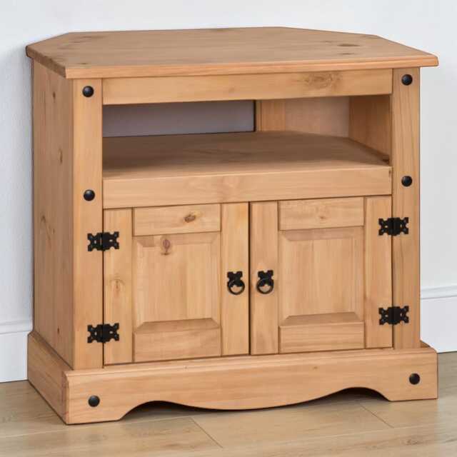 Solid Pine Corner Tv Stand Rustic Media Storage Cabinet With Doors - image 1