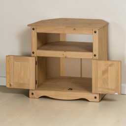 Solid Pine Corner Tv Stand Rustic Media Storage Cabinet With Doors - thumbnail 3