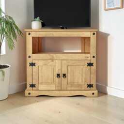 Solid Pine Corner Tv Stand Rustic Media Storage Cabinet With Doors - thumbnail 2