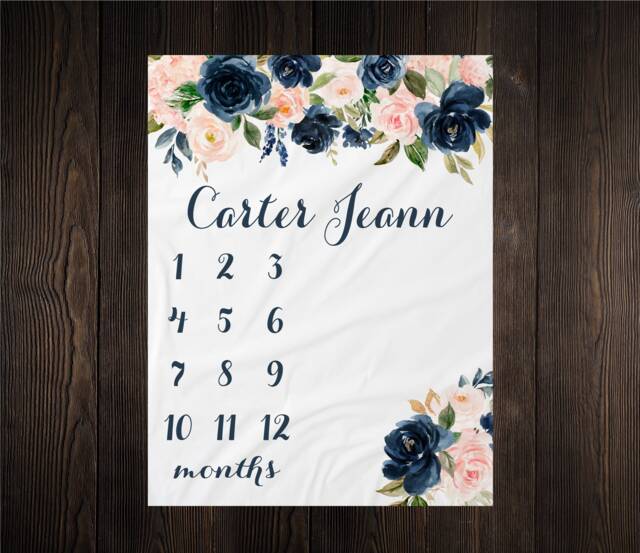 Girl Milestone Blanket Personalized Monthly Growth Tracker Custom Baby Shower Gift For New Mom Watercolor Floral Newborn Nursery - image 1