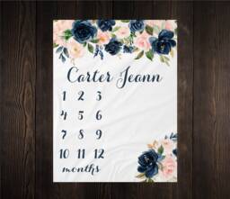 Girl Milestone Blanket Personalized Monthly Growth Tracker Custom Baby Shower Gift For New Mom Watercolor Floral Newborn Nursery - thumbnail 1