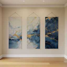 Blue Kintsugi Tapestry - Wall Hanging Unique Art - thumbnail 3