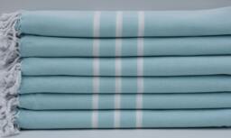 "Mint Green Towel, Handmade Peshtemal, Soft Towel, Turkish Towel, 3 Striped Towel, 40""x70" - thumbnail 1