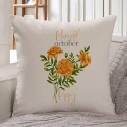 Personalised Birth Flower Cushion/October Marigold Floral Design Birthday Gift 30Th, 40Th, 50Th, 60Th, 70Th Gift For Her - thumbnail 1