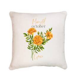 Personalised Birth Flower Cushion/October Marigold Floral Design Birthday Gift 30Th, 40Th, 50Th, 60Th, 70Th Gift For Her - thumbnail 3