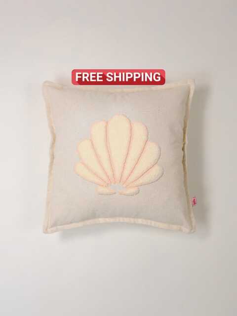 Galia - Seashell Embroidered Pillow Cover 45x45 cm Washed Linen Coastal Cushion - image 1