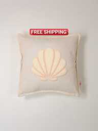 Galia - Seashell Embroidered Pillow Cover 45x45 cm Washed Linen Coastal Cushion - thumbnail 1