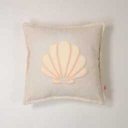 Galia - Seashell Embroidered Pillow Cover 45x45 cm Washed Linen Coastal Cushion - thumbnail 2