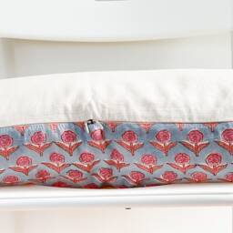 Floral Lumbar Pillow Cover Indian Block Print, Natural Dyed - thumbnail 3