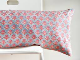 Floral Lumbar Pillow Cover Indian Block Print, Natural Dyed - thumbnail 1
