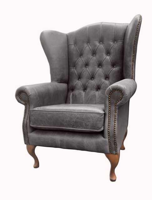 Chesterfield High Back Wing Chair - Presented in Genuine Vintage Ash Leather The Kensington - image 1