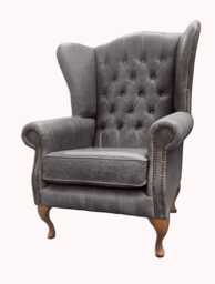 Chesterfield High Back Wing Chair - Presented in Genuine Vintage Ash Leather The Kensington - thumbnail 1