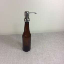Beer Cola Soda Pop Bottle Soap Dispenser Bathroom Kitchen Pump Brown Glass Metal Amber Reusable Spray Bar Refill - thumbnail 2