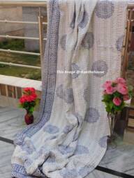 Handmade Kantha Quilt Indian Hand Block Printed Cotton Bedspread - thumbnail 1