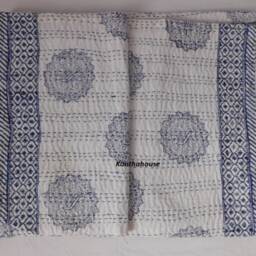 Handmade Kantha Quilt Indian Hand Block Printed Cotton Bedspread - thumbnail 4