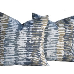 One Striped Pillow Cover, Cushion, Decorative Throw Pillow, Grey Slate Tan Ecru Accent Beach Decor - thumbnail 2