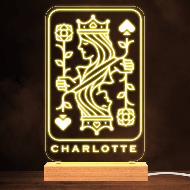 Queen Of Spades Playing Card Gambling Player Personalised Gift Night Light - Bedroom Lamp - image 1