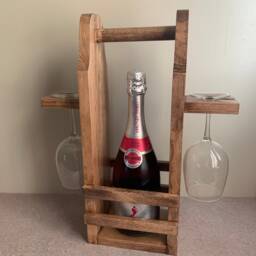 Handcrafted Wooden Wine Carrier Picnic Bottle & Glass Holder - thumbnail 2