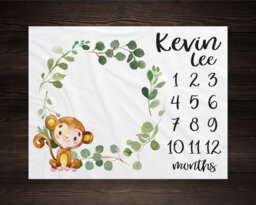 Monkey Milestone Blanket Monthly Growth Tracker Soft Fleece Baby Shower Gift Newborn Watch Me Grow Safari - thumbnail 1