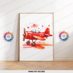 Personalised Nursery Airplane Prints - Set Of 3 Wall Art - Orange & Red Boys Posters Kids Room Custom Name Decor Aviation Gifts - thumbnail 3