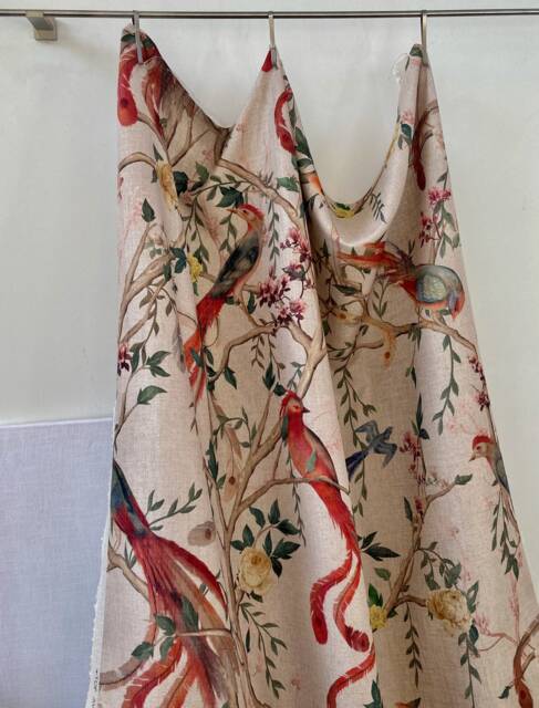 Avventura Linen With Flowers & Paradise Birds, Fabric By The Meter, 7 Colors, Carlucci Jab - image 1