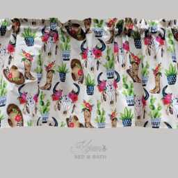 Boho Western Valance Floral Skull Cactus Curtain Southwest Ranch Print Custom Window Treatment Kitchen Living Room Decor - thumbnail 2