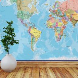 Giant World Map Mural - Blue Ocean Political Wall Art - thumbnail 2