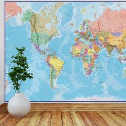 Giant World Map Mural - Blue Ocean Political Wall Art - thumbnail 1