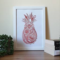 A4 Metallic Foil Pineapple Wall Art, Boho Print in Fuchsia - thumbnail 1