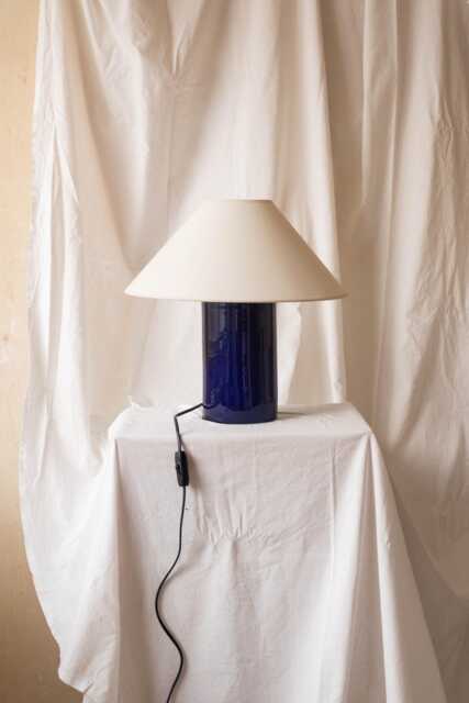 Handmade Ceramic Table Lamp, A Lighting & Decorative Object. Bright Blue Base White Canvas Shade - image 1