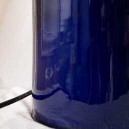 Handmade Ceramic Table Lamp, A Lighting & Decorative Object. Bright Blue Base White Canvas Shade - thumbnail 3