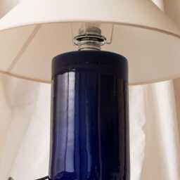 Handmade Ceramic Table Lamp, A Lighting & Decorative Object. Bright Blue Base White Canvas Shade - thumbnail 2