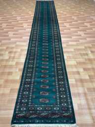 2.6x16 Emerald Green Bokhara Rug - Runner Hallway Luxury Long Fine Quality Afghan - thumbnail 1