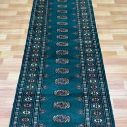 2.6x16 Emerald Green Bokhara Rug - Runner Hallway Luxury Long Fine Quality Afghan - thumbnail 2