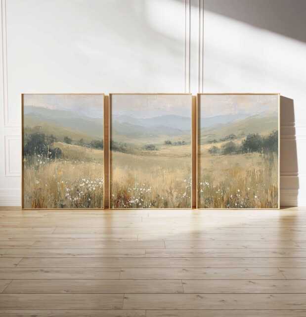 Rolling Hills Landscape Poster Set Of 3 Rustic Countryside Wall Art - image 1