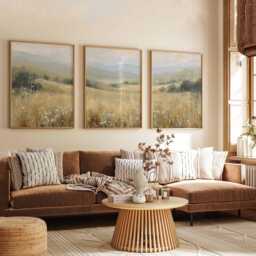 Rolling Hills Landscape Poster Set Of 3 Rustic Countryside Wall Art - thumbnail 2