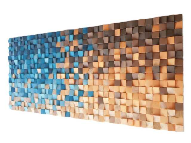 Navy & Orange Wood Wall Art - Modern 3D Mosaic Sculpture - image 1