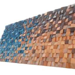 Navy & Orange Wood Wall Art - Modern 3D Mosaic Sculpture - thumbnail 4