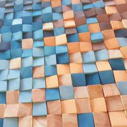 Navy & Orange Wood Wall Art - Modern 3D Mosaic Sculpture - thumbnail 2