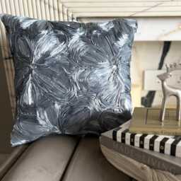 Gray Art Silk, Ribbon Embroidered Nature & Floral Pattern, Modern Throw Pillow Cover/Euro Sham - Grey Robe - thumbnail 1