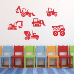 Construction Truck Wall Decal For Boy Room Decor, Kids Nursery Decorations With Dump Vinyl Sticker, Bedroom Art, Backhoe, Tractor - thumbnail 1