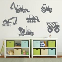 Construction Truck Wall Decal For Boy Room Decor, Kids Nursery Decorations With Dump Vinyl Sticker, Bedroom Art, Backhoe, Tractor - thumbnail 3