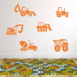 Construction Truck Wall Decal For Boy Room Decor, Kids Nursery Decorations With Dump Vinyl Sticker, Bedroom Art, Backhoe, Tractor - thumbnail 2