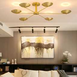 Luxury Sputnik Spider Flush Mount Chandelier - Mid Century Modern 6 Light Brass Ceiling Fixture Italian Kalmar - thumbnail 2