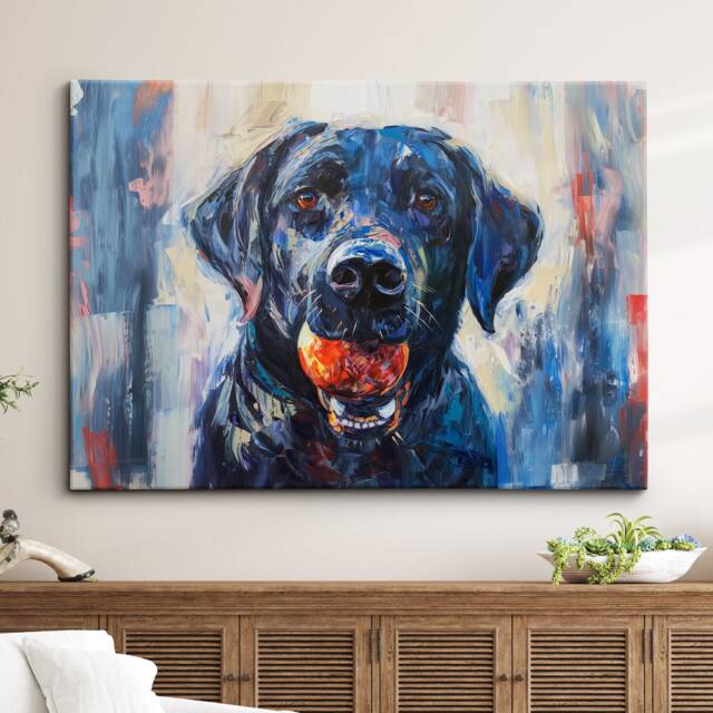 Labrador Retriever With Chew Ball Dog Pet Art Oil Painting Framed Poster Print & Canvas Wall Living Home Decor Interior Gift - image 1